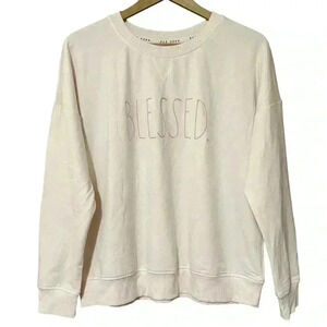 Rae Dunn Women's Small Sea Salt BLESSED Graphic Drop Shoulder Sweatshirt NWT